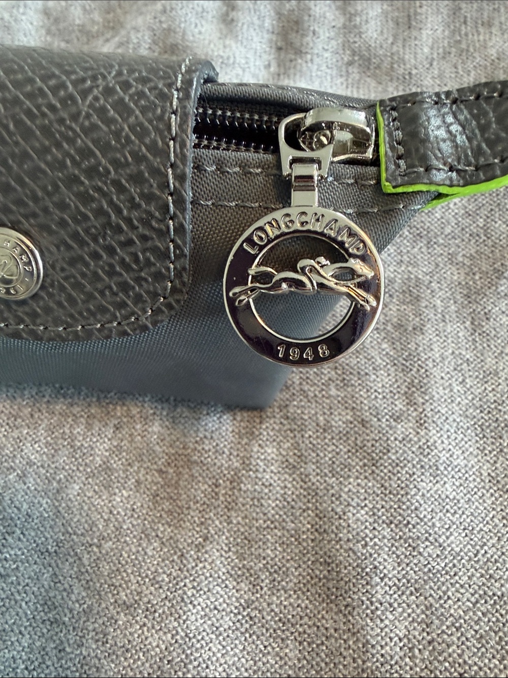 Longchamp Mini Pouch in Charcoal with Neon Yellow Trim - Picture 5 of 5